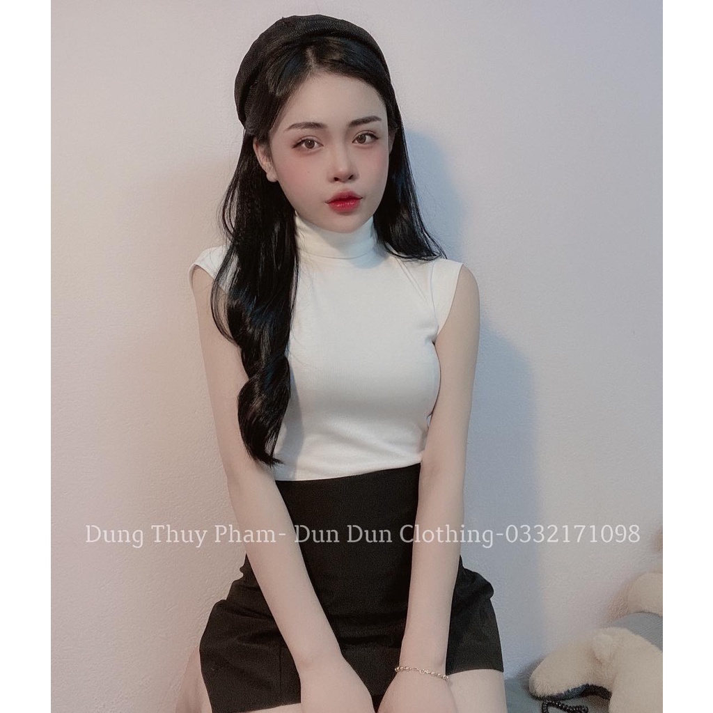 Áo cổ lọ ba lỗ- Chân váy thêu ong