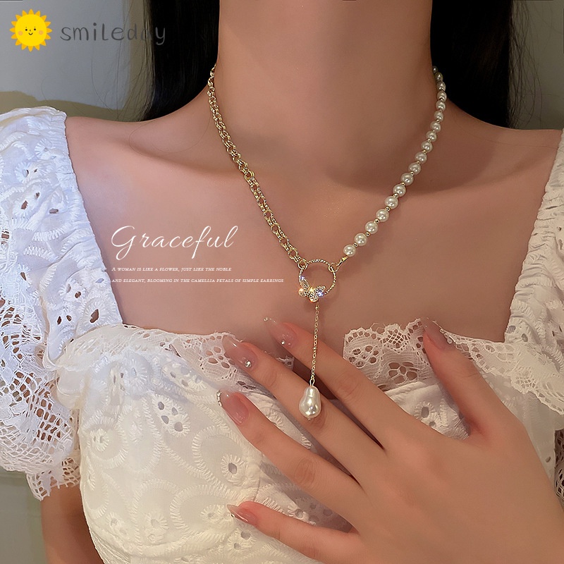 Vòng cổ mặt bướm đính ngọc trai thời trang