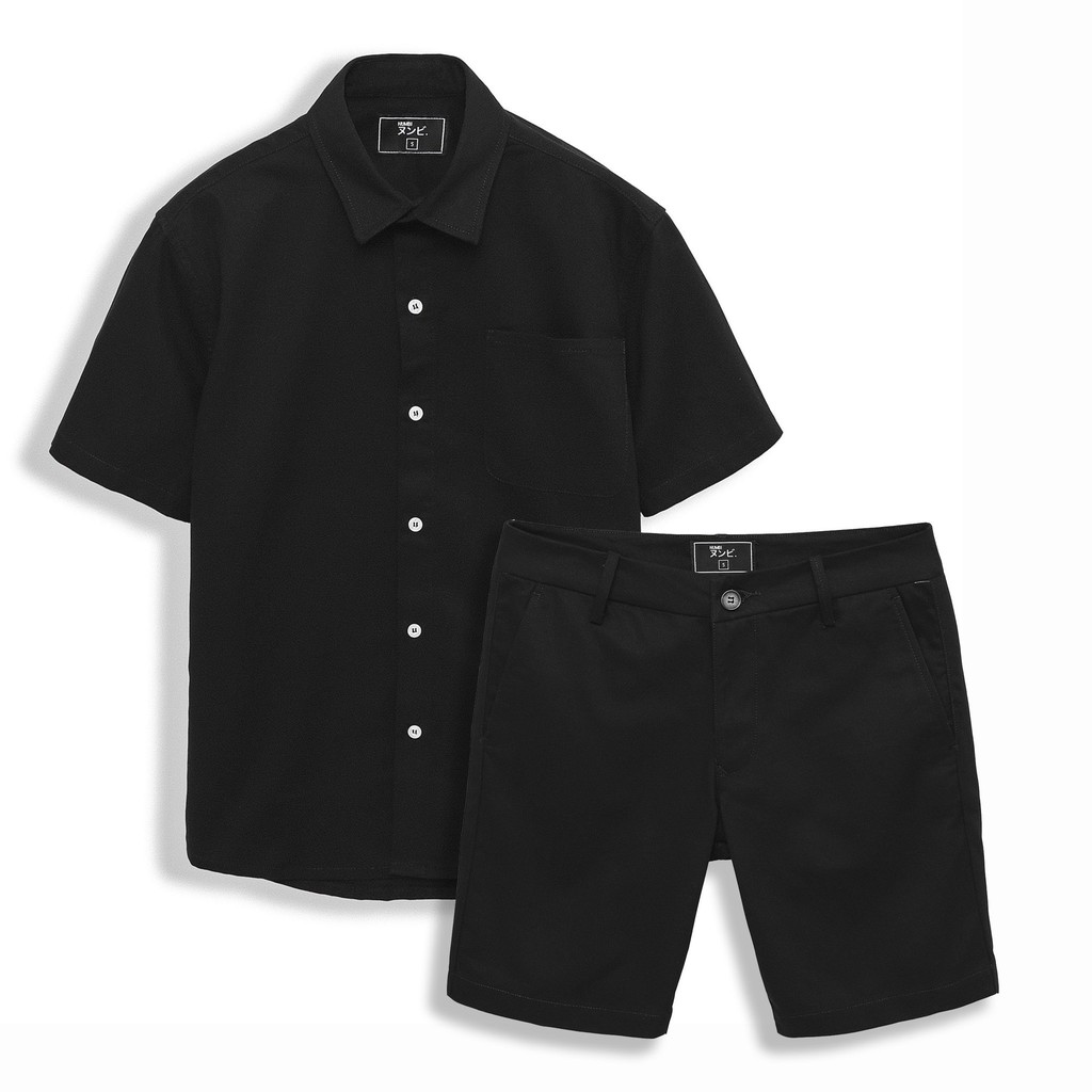 Set Bộ INF, Sơ Mi-Quần Đùi Đen Thời Trang Cao Cấp, Chất Vải Kaki NUMBI SB000707, SOMEHOW