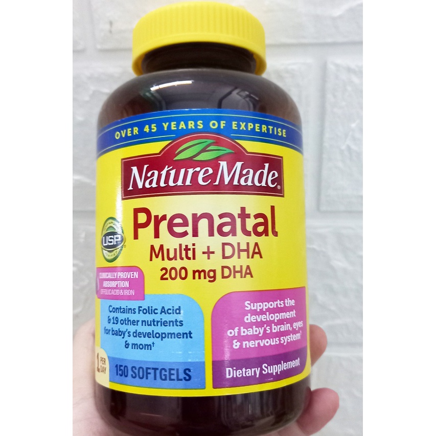 Vitamin tổng hợp cho bà bầu Nature Made Prenatal Multi+ DHA lọ 150 viên . Vitamine cho phụ nữ mang thai, cho con bú