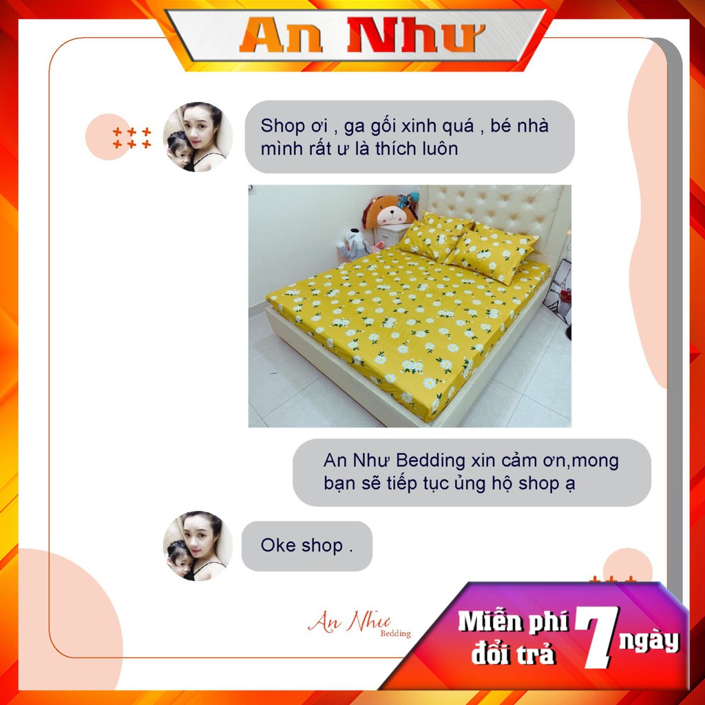 Bộ ga gối 2m drap giường poly, ga trải giường + 2 vỏ gối nằm hoa lá An Như Bedding