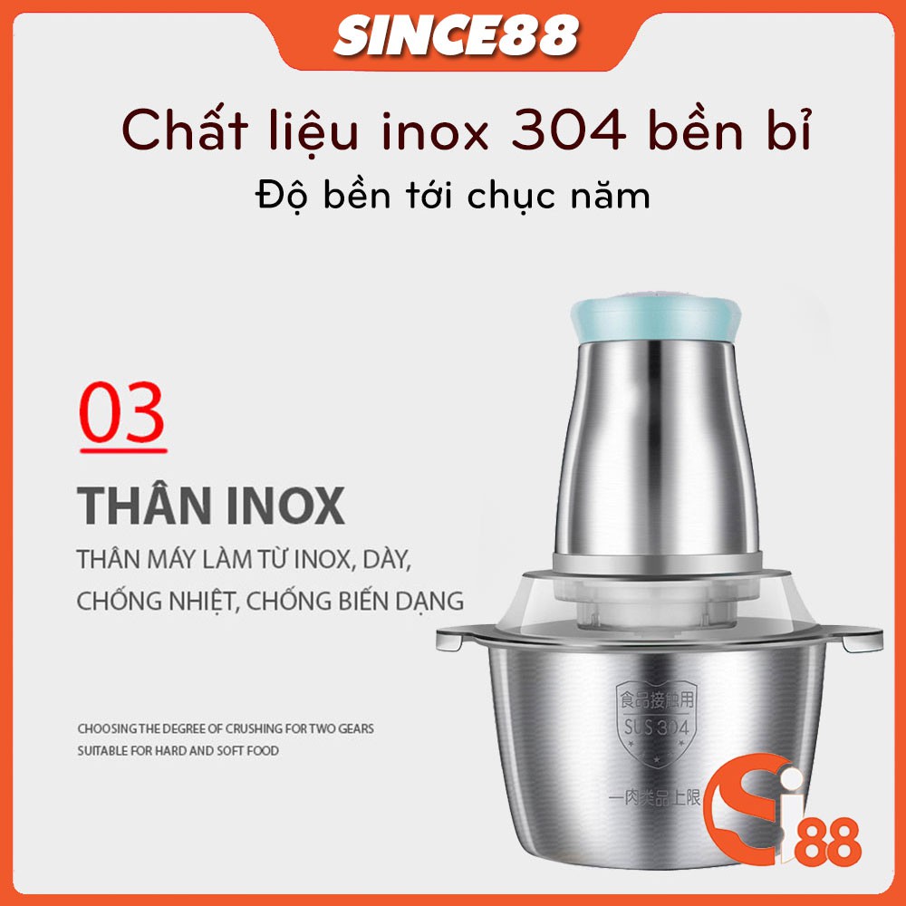 Máy xay thịt, sinh tố, ăn dặm, rau củ quả, tỏi ớt Bảo Hành 12 Tháng, Cối Thủy Tinh và Cối INOX 304 2 lít chính hãng