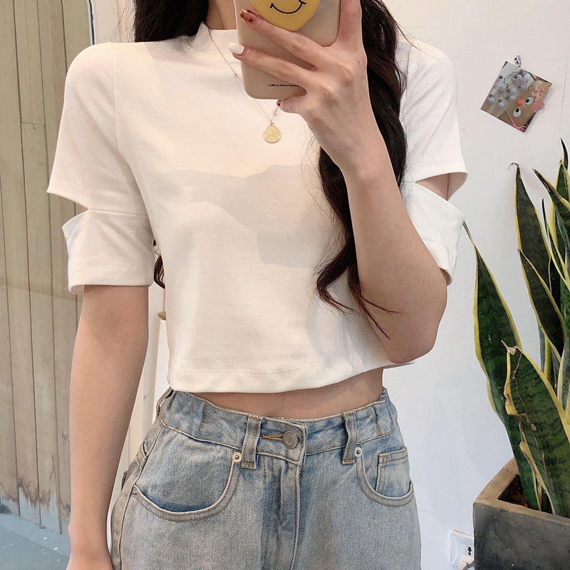 Áo croptop SUXI ngắn tay trơn màu xinh xắn thời trang cho nữ