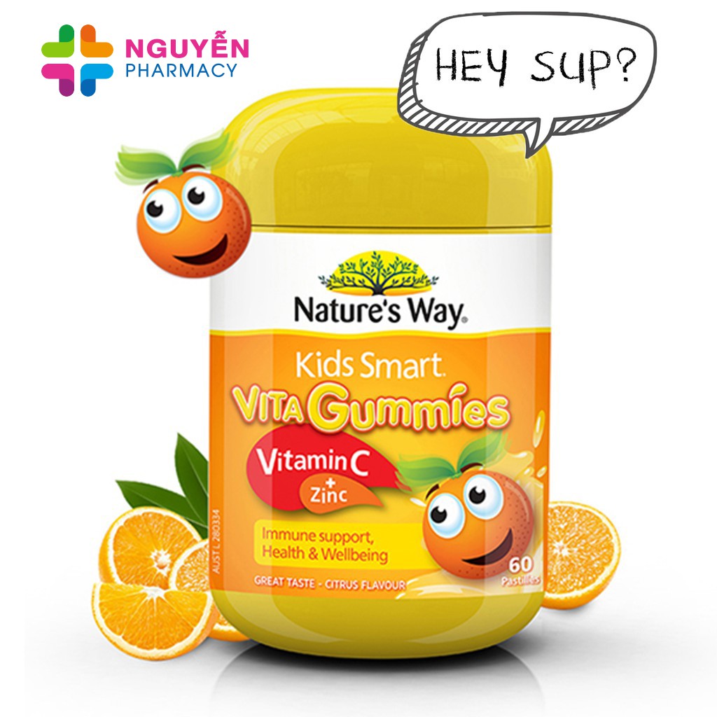 [CHÍNH HÃNG] Kẹo Vitamin Nature's Way VITA Gummies Vitamin C + Zinc - Kích thích trẻ ăn ngon, tăng cường hệ miễn dịch