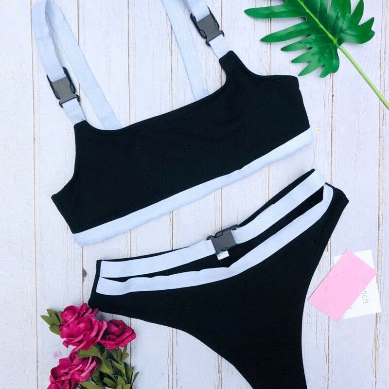Bộ bikini lưng cao có đệm nâng ngực quyến rũ năng động cho nữ