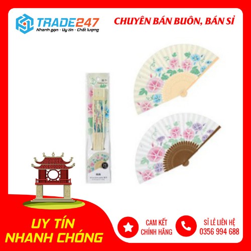 Quạt giấy cao cấp MITSUKI 21cm hình chùm hoa hai màu NỘI ĐỊA NHẬT BẢN