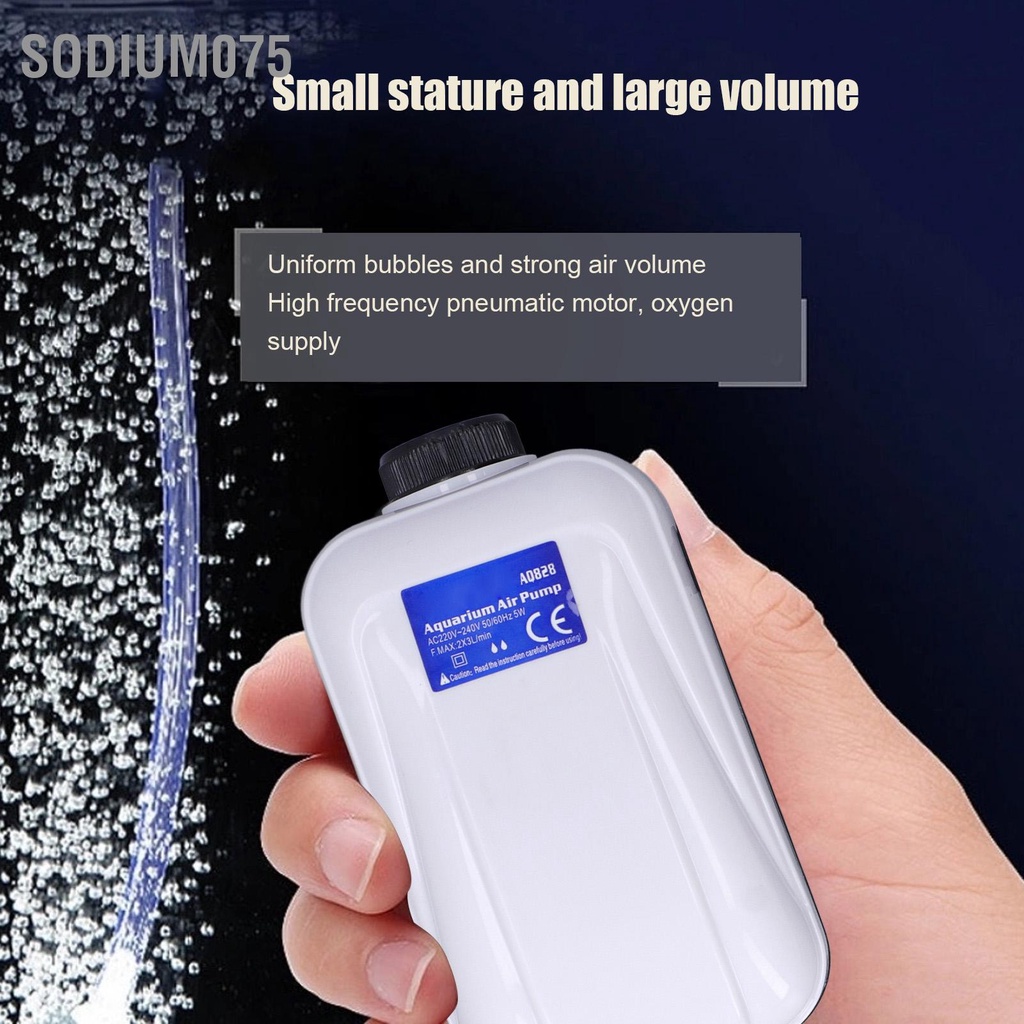 Sodium075 Máy bơm oxy bể cá 5W không khí mini sục siêu yên tĩnh CN 220V