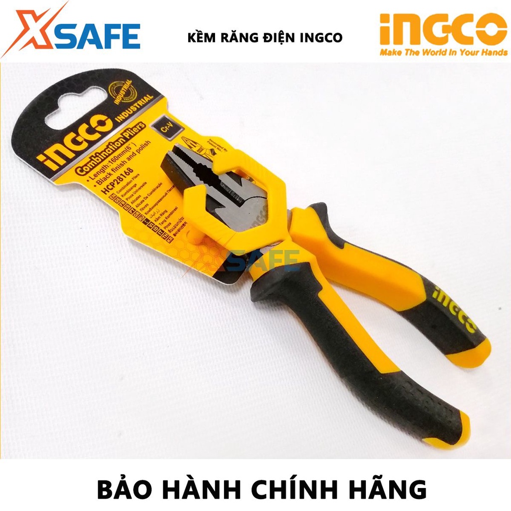 Kìm răng INGCO Kềm cắt công nghiệp 3 kích thước 6-7-8 inch, chất liệu thép CR-V, đen bóng, tay cầm hai màu - [XSAFE]