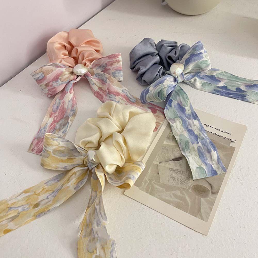 Dây Cột Tóc Co Giãn In Họa Tiết Hoa Thanh Lịch Dễ Thương Giá Đỡ