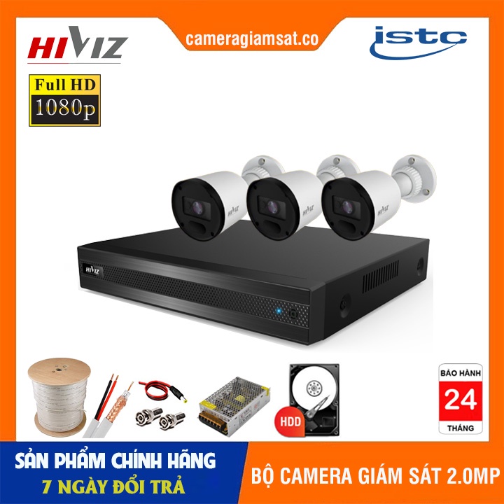 ⚡️FREESHIP⚡️BỘ CAMERA GIÁM SÁT HIVIZ PRO FHD 1080P, TRỌN BỘ [1/2/3/4] CAMERA 2.0MP, ĐỦ PHỤ KIỆN KÈM THEO - CHÍNH HÃNG