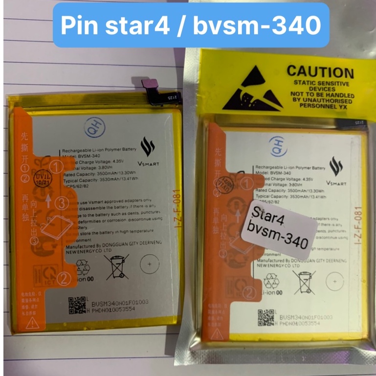 Pin star4 / bvsm-340 / Vsmart / zin / bảo hành 3 tháng