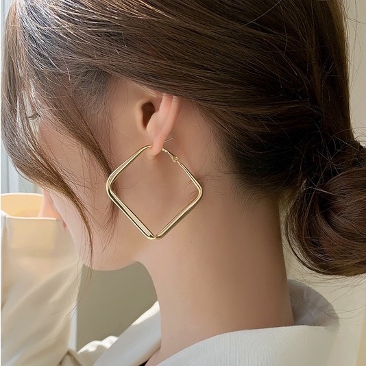 Khuyên tai mạ bạc 925 hình vuông phong cách retro thời trang cá tính cho nữ