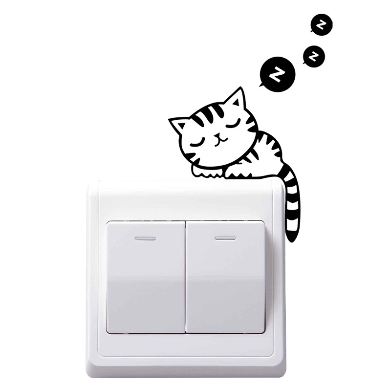 1 Miếng Dán Tường Trang Trí Công Tắc Hình Mèo Đang Ngủ Đáng Yêu