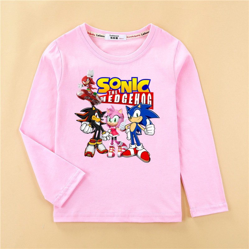 Áo thun tay dài in hình nhím Sonic phong cách thời trang cho bé trai