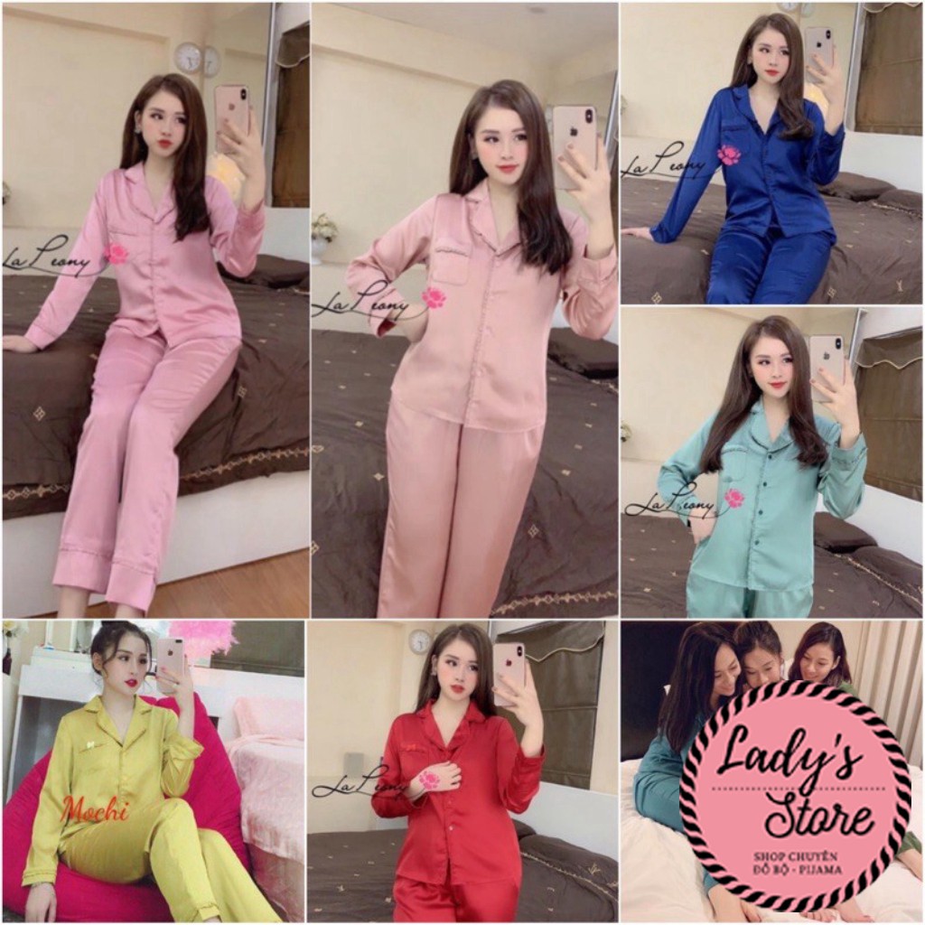 Đồ bộ nữ pijama bộ lụa ngủ dài tay quần dài mặc nhà họa tiết viền bèo dễ thương JUSOKA