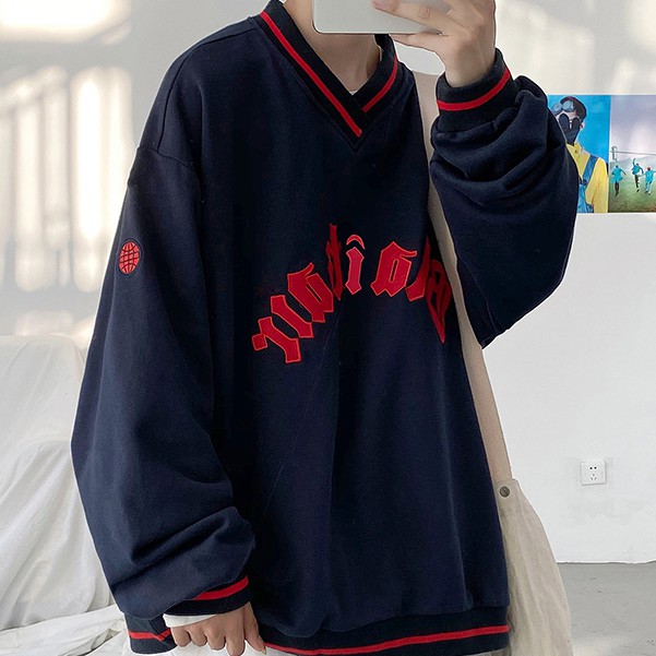 Áo nỉ tay dài cổ chữ V thời trang Hàn Quốc cho nam