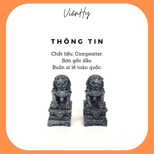 Tiểu cảnh trang trí non bộ, phụ kiện thủy sinh, bán cạn, hồ cá, bể cá, sen đá, bonsai. TC021_ Cặp sư tử cao 4cm.