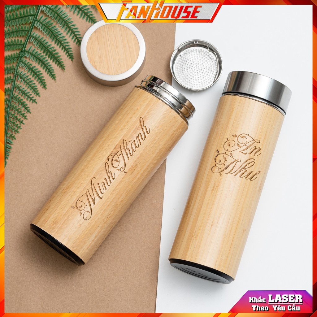 Bình Giữ Nhiệt Vỏ Tre 💢𝑭𝑹𝑬𝑬𝑺𝑯𝑰𝑷💢Ly Inox 304 Bamboo Tre Truyền Thống, Lưu Nhiệt Lên Tới 16H, Tặng Bộ Rửa Bình