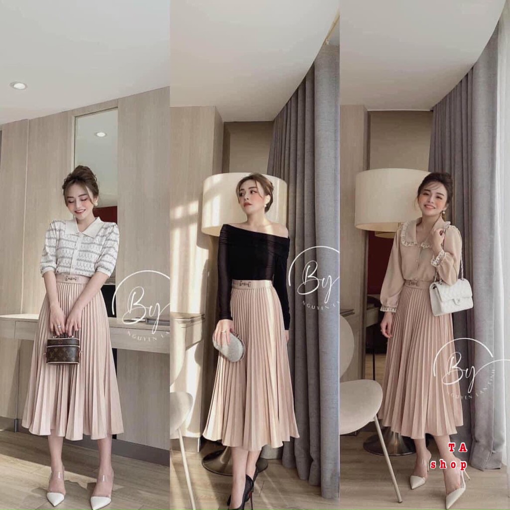 Chân váy xếp ly cạp xích