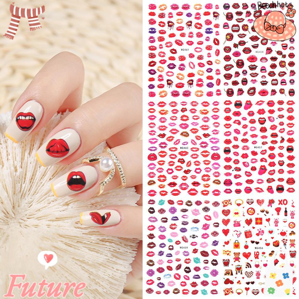 Miếng Dán Móng Tay Tự Dính Họa Tiết Trái Tim Màu Sắc 3D DIY