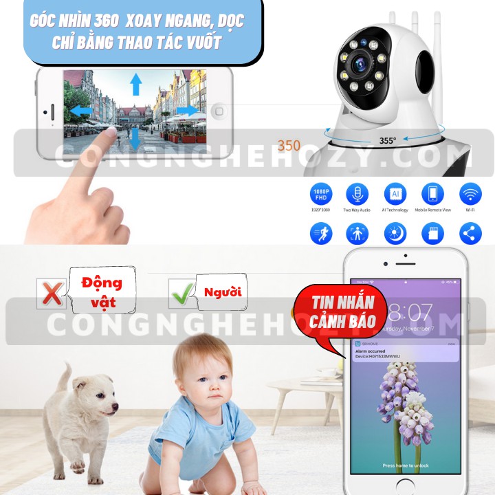 Camera wifi  trong nhà Srihome xoay 360 độ - đàm thoại 2 chiều quay đêm có màu