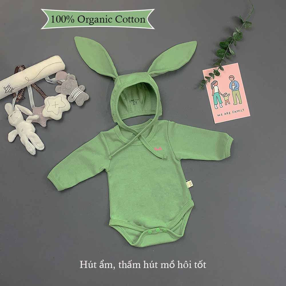 Bộ bodysuit tay dài, kèm nón thỏ HINATA Bunny Hat BF05 - 100% organic cotton, mềm mại, thoáng khí an toàn cho da em bé