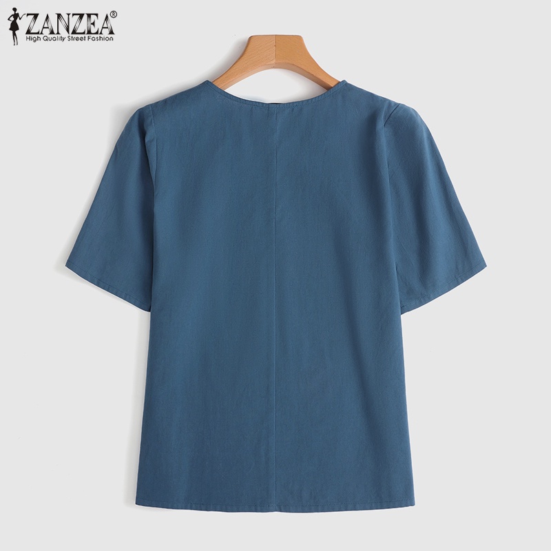 Zanzea Áo Thun Nữ Tay Lửng Cổ Tròn Màu Trơn Thời Trang