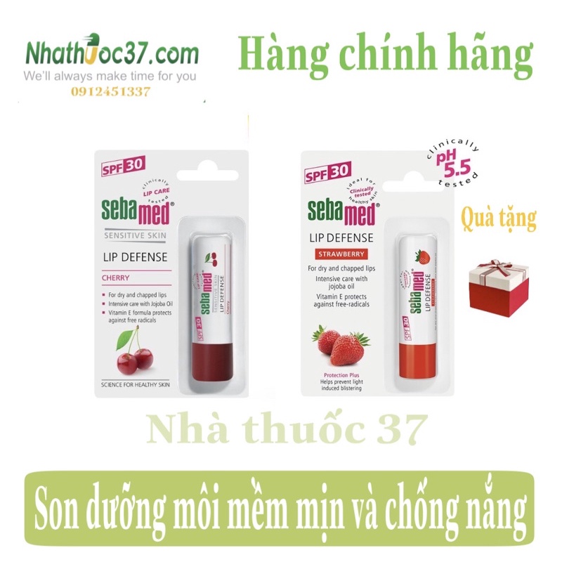 Son dưỡng môi Sebamed pH5.5 4,8g bảo vệ, chống khô môi, nứt môi, chống nắng SPF 30, có màu nhẹ, hương dâu, hương cherry