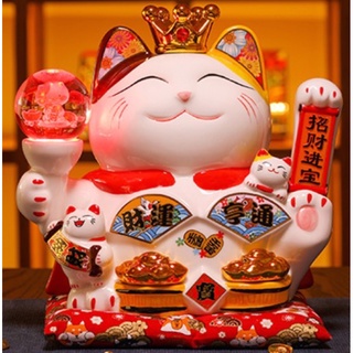 Mèo Thần Tài Sứ , Mèo May Mắn Maneki Neko size 26cm. Vẩy Tay Gọi Khách Tấn Tài Tấn Lộc.