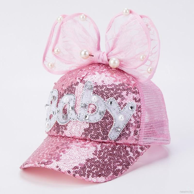 Mũ lưỡi trai phối lưới đính nơ đáng yêu cho bé