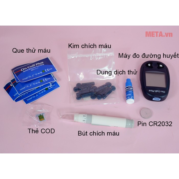 [Thương Hiệu Mỹ] Máy đo đường huyết On Call PLus - Tặng Kèm 25 que thử - Đo Chính Xác 99% trước và sau khi ăn