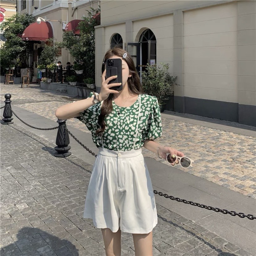 Set áo họa tiết quần short đùi yếm Ulzzang Style  Hàng quảng Châu