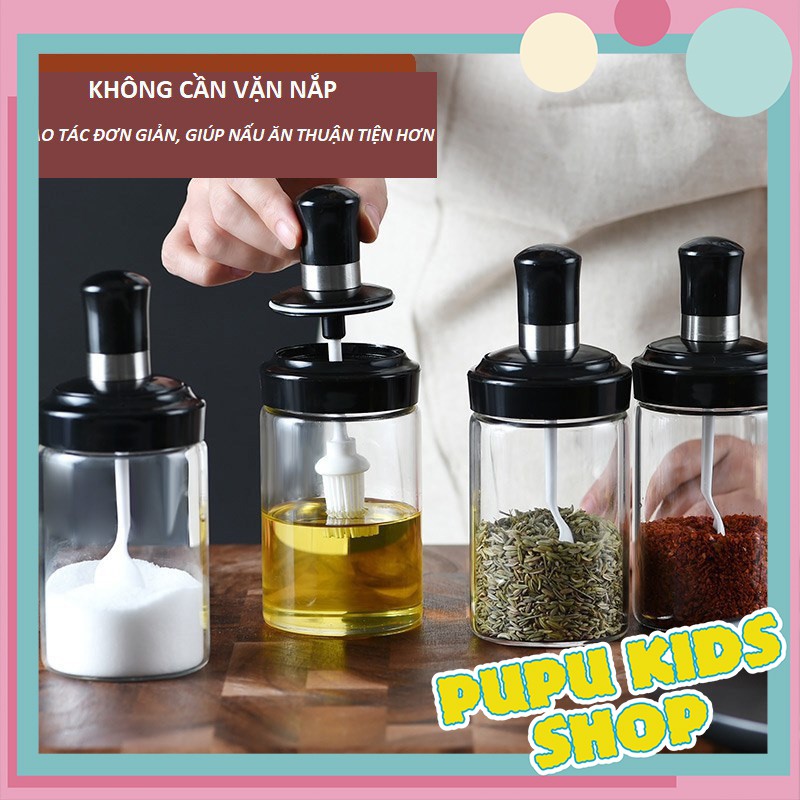 SET 2 HŨ THỦY TINH ĐỰNG GIA VỊ KÈM THÌA CAO CẤP 250ML