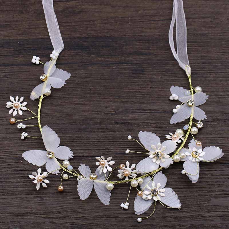 Cài tóc buộc đầu đính hoa bướm và ngọc trai nữ tính