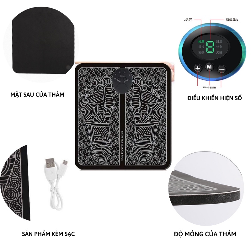 Đệm massage bàn chân pul.se E.M.S 6 chế độ matxa giảm đau nhức mệt mỏi có thể sạc MIIBOOSHI D5.033