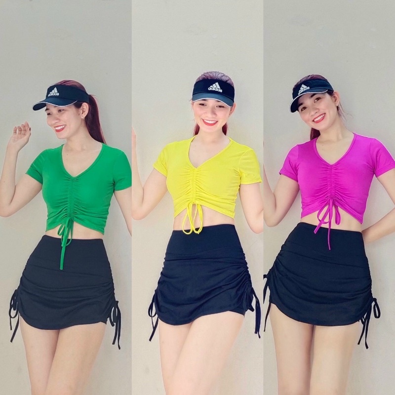 SET ÁO CROPTOP QUẦN ĐÙI VÁY TẬP GYM TENNIS EROBIC ZUMBA NỮ SIÊU XINH