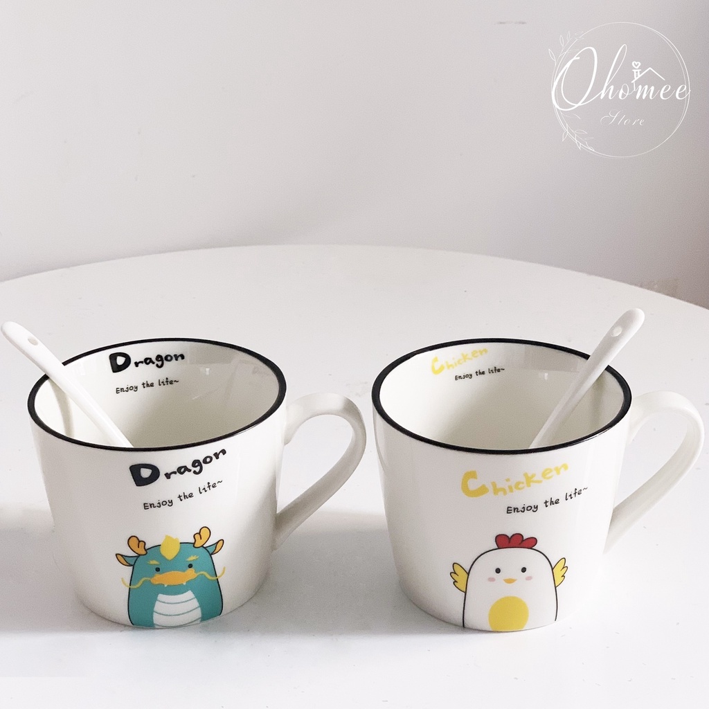 Ly gốm sứ cao cấp in hình 12 con thú đẹp, dễ thương