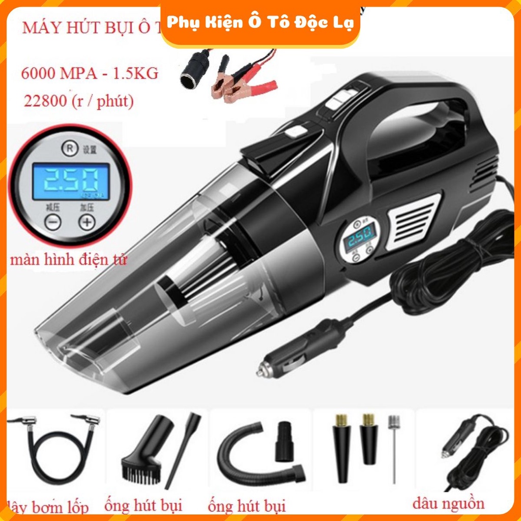 Máy hút bụi kèm bơm lốp oto siêu khỏe 120w hãng Aikesi kiểm tra áp suất lốp màn hình điện tử