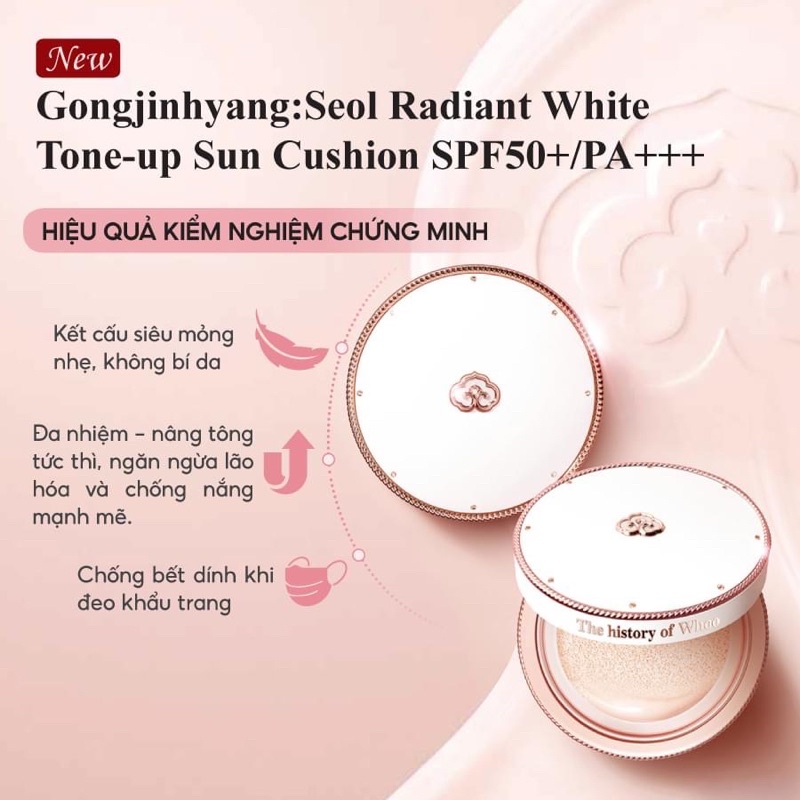 Có tem LG ViNa  - Set phấn nước chống nắng Whoo Gongjinhyang Seol White Tone-up Sun Cushion