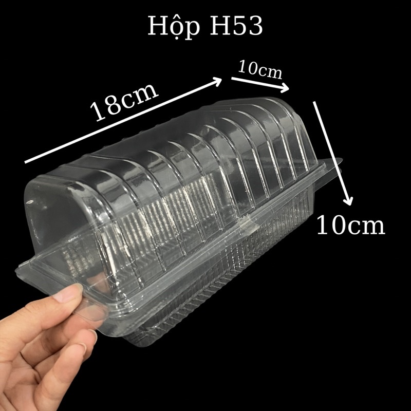 100 Hộp nhựa dùng 1 lần đựng bánh su kem, xiên que, dâu tây, bánh bông lan loại H07/H53 size nhỡ và size to