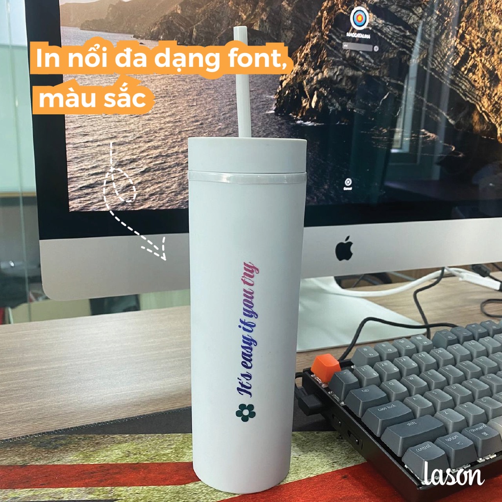 Bình nước in tên, in hình chất liệu nhựa Pastel có ống hút 450ml BN-NHUA00421