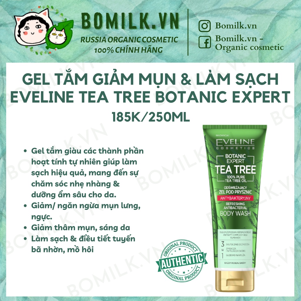 Gel tắm giảm mụn & làm sạch Eveline tea tree Botanic Expert Refreshing
