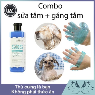 Combo Sữa Tắm SOS Cho Chó Lông Màu Trắng 530ml Và Găng Tay Tắm Phụ Kiện Thú Cưng Long Vũ