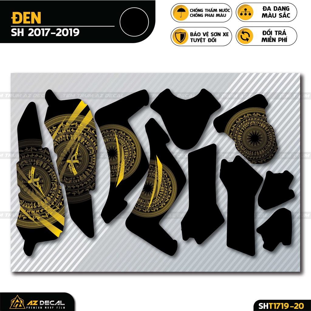 Tem Trùm SH Thiết Kế Trống Đồng | SHT-20 | Decal Dán Xe SH 2017 - 2019 - 2020 - 2021 - 2022 Chống Nước, Bền Màu