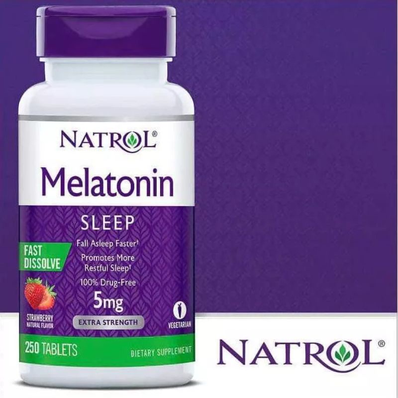 (Date 8/23) Viên ngậm nhai Natrol Melatonin Sleep Support 5mg Fast Dissolve 250 viên vị dâu của Mỹ