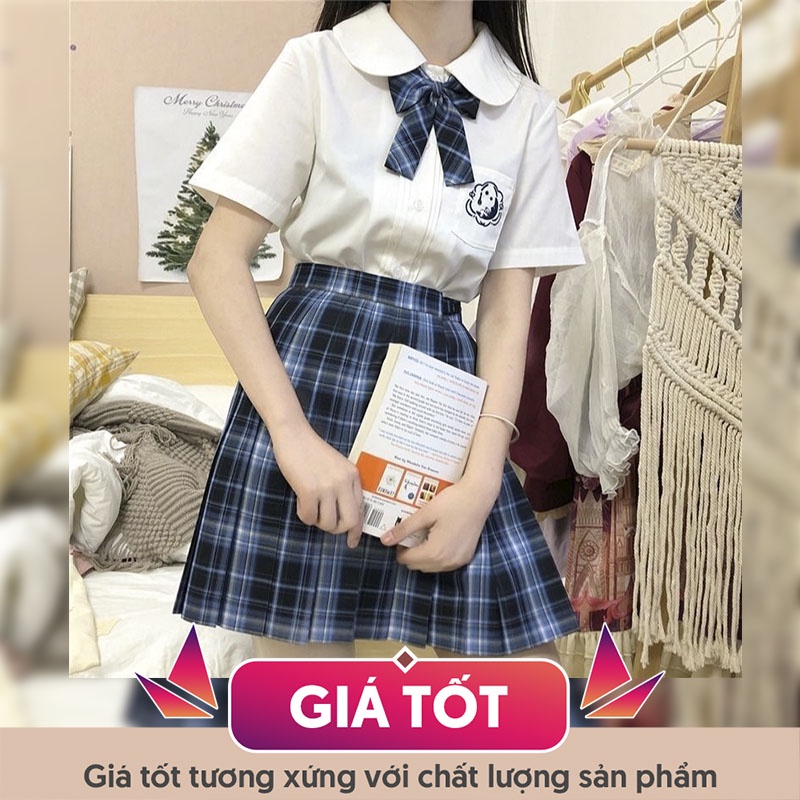 Áo sơ mi trắng dáng lửng cổ tròn thêu họa tiết xinh xắn phong cách học sinh JK Nhật Bản A00088