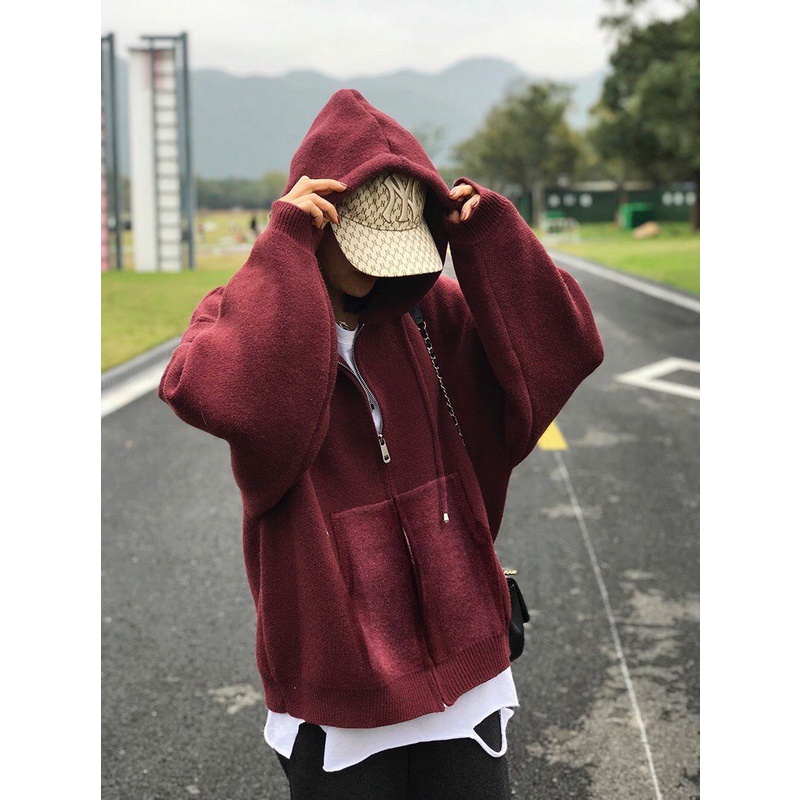 Áo khoác len tăm nam nữ dài tay mũ trùm dây rút form rộng ♥ Hoodie nỉ zip nhiều màu pastel ♥ | BigBuy360 - bigbuy360.vn