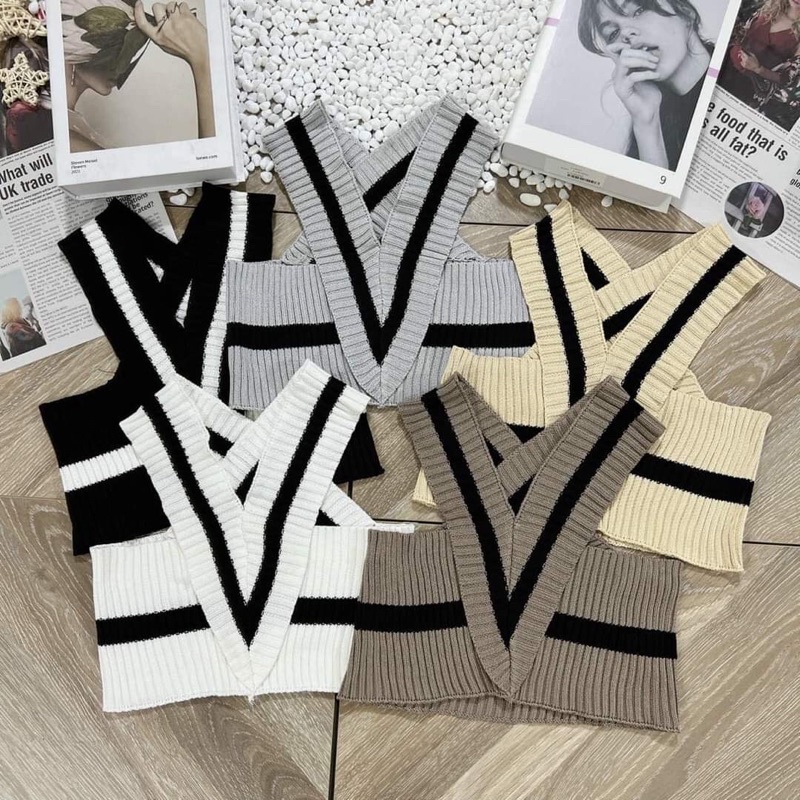 Áo 2d 2 dây nữ bản to vắt chéo phối màu dáng ngắn hàng QC