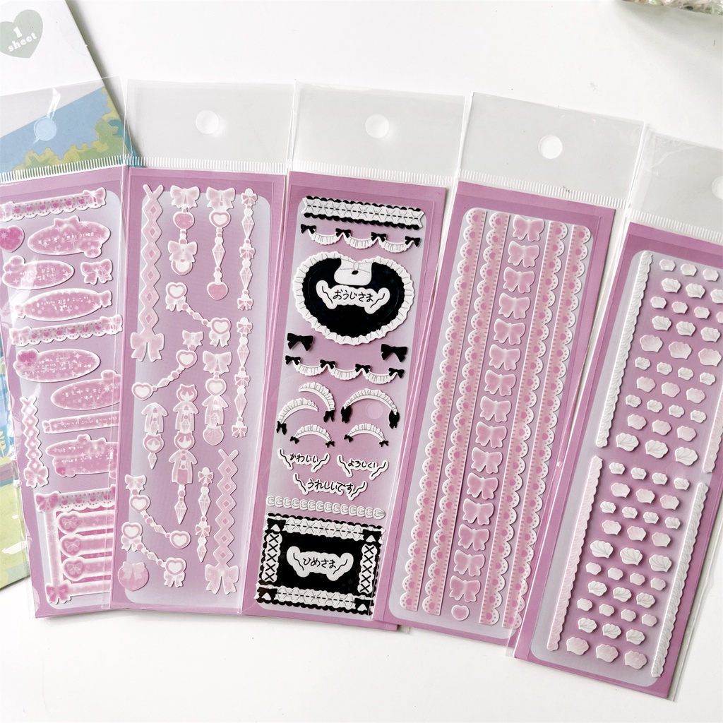 Thẻ Dán Trang Trí Hình Cô Gái Phối Dây Ruy Băng Ren Xinh Xắn