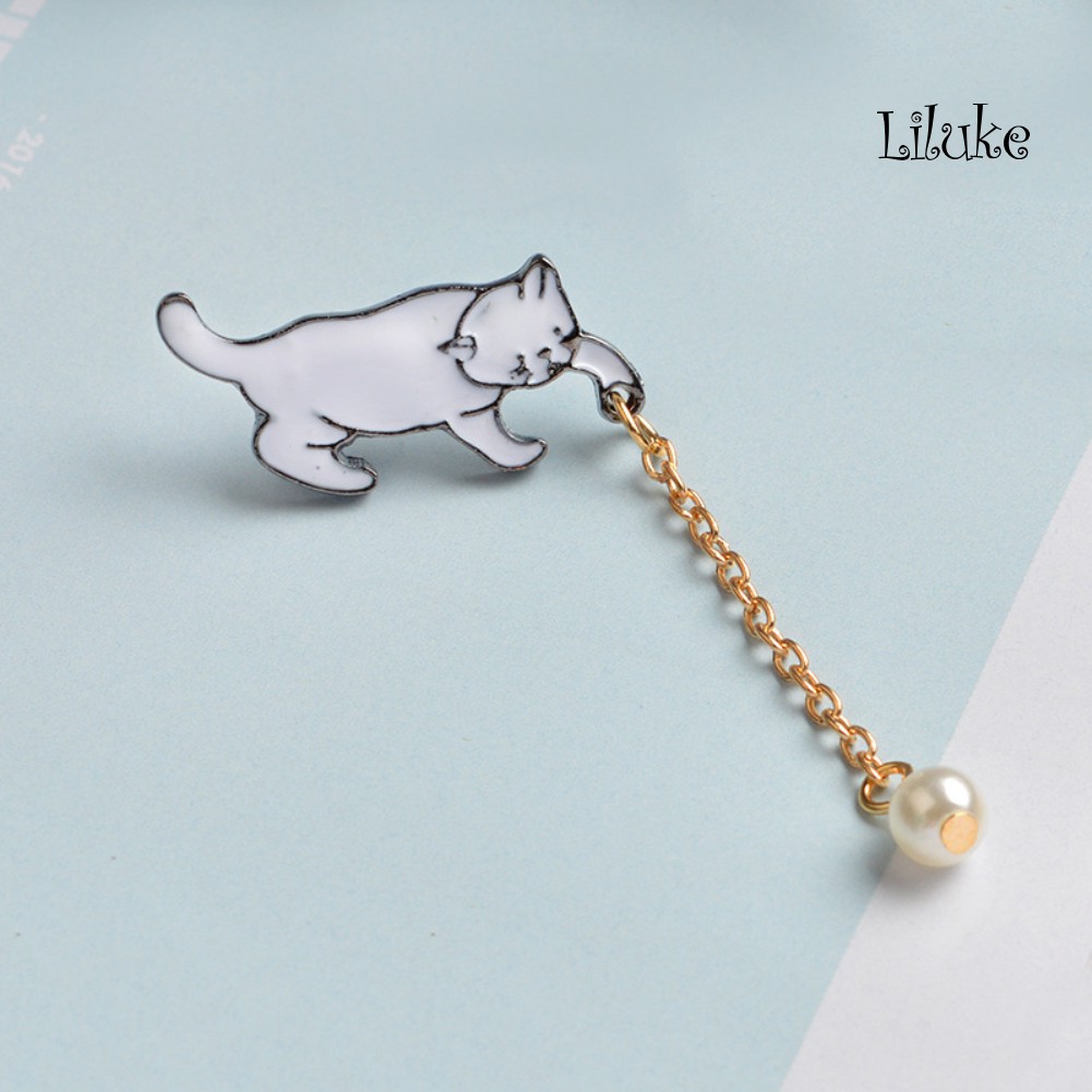 Ghim Cài Áo Hình Chú Mèo Đính Ngọc Trai Nhân Tạo Thời Trang